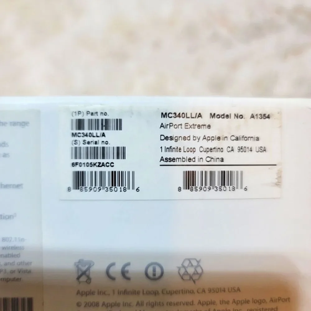 Apple Airport Extreme 802.11n Wi-fi Router Base Station Model No. A1354